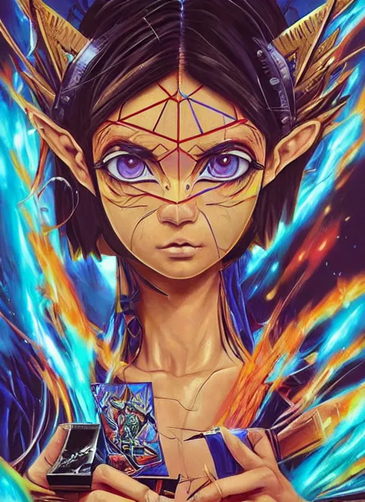 Prompt: beautiful portrait of Yu-Gi-Oh, by Tristan Eaton, Stanley Artgermm, Tom Bagshaw, Greg Rutkowski, Carne Griffiths. trending on DeviantArt, face enhance, hyper detailed, trending on Artstation, 8k, masterpiece, graffiti paint, fine detail, full of color, intricate detail, golden ratio illustration