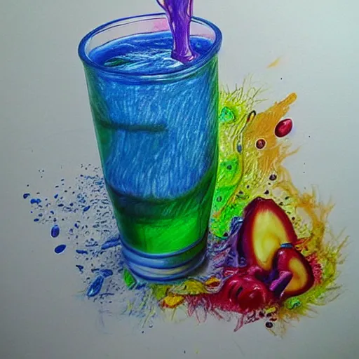 Prompt: a drawing coming to life, consuming as a colourful liquid its original artist. blender, realistic, award winning