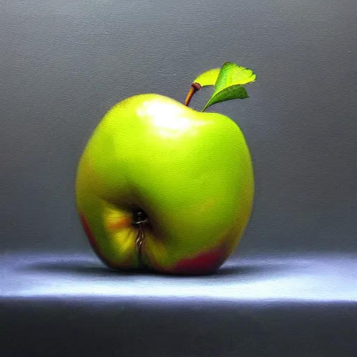 Prompt: a hyper-realistic studio oil-painting of an-apple; hyper-detailed; an extraordinary masterpiece!!!; flawless; trending on artstation