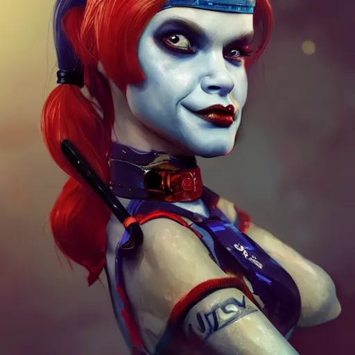 Image similar to Harley Quinn as a beautiful young ape kid with long pony tails on either side of her head, illustration, comic, by James Jean, artgerm, octane render, by John Coltrane and Marc Simonetti, kinemacolor, colorful, high detail of the face, full body