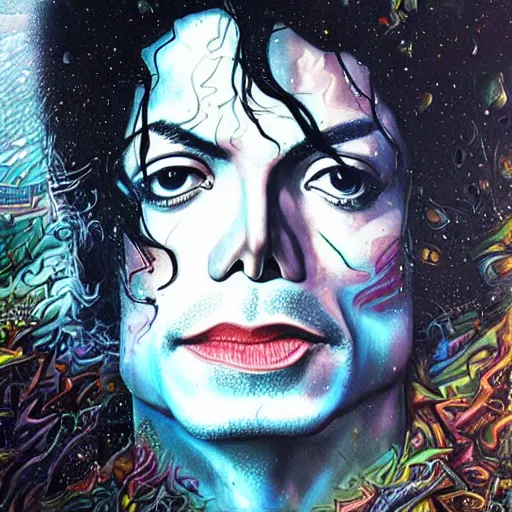 Prompt: a portrait of Michael Jackson in a scenic environment by Android Jones, hyperdetailed