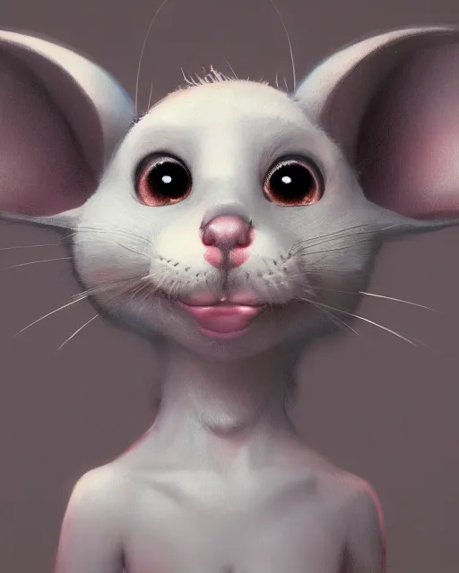 Image similar to a beautiful half body portrait of a cute anthropomorphic humanoid mouse fursona. big eyes. character design by cory loftis, fenghua zhong, ryohei hase, ismail inceoglu and ruan jia. volumetric light, detailed, rendered in octane