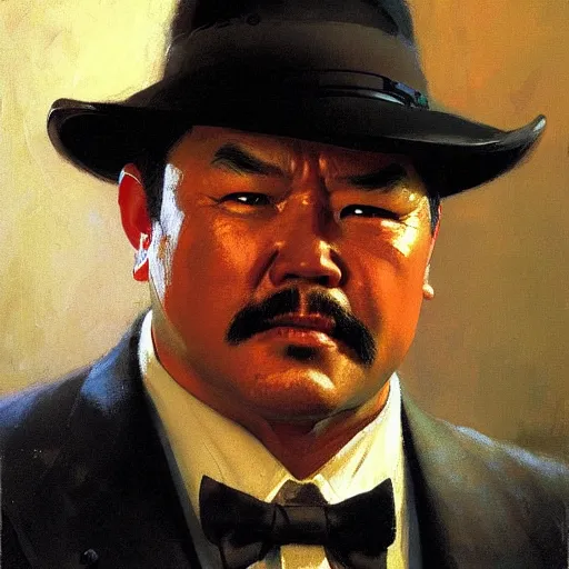 Prompt: portrait of oddjob harold sakata from james bond, detailed face, detailed painting, epic lighting, by ilya repin, phil hale and kent williams