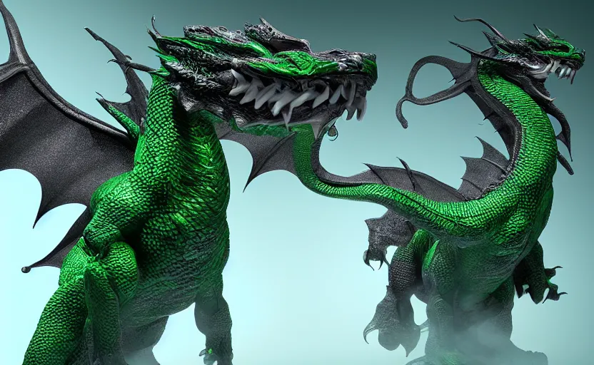 Image similar to green dragon, smiling, studio shot, volumetric lighting