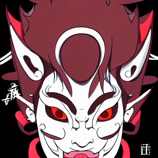 Image similar to portrait of a plagiat musician in a hannya mask, anime fantasy illustration by tomoyuki yamasaki, kyoto studio, madhouse, ufotable, trending on artstation