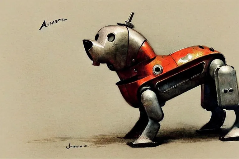 Image similar to adventurer ( ( ( ( ( 1 9 5 0 s retro future robot android dog. muted colors. ) ) ) ) ) by jean baptiste monge!!!!!!!!!!!!!!!!!!!!!!!!! chrome red