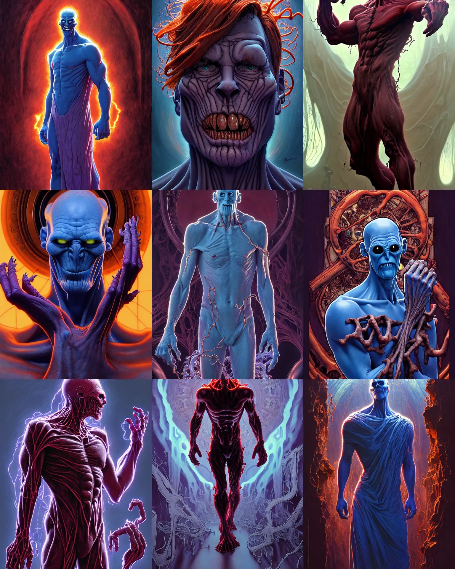 Prompt: the platonic ideal pixar animations of cletus kasady ultimate carnage thanos dementor doctor manhattan chtulu nazgul, detailed, intricate, hyperrealism, intense, scary, decay, dmt, art by brock hofer and artgerm and greg rutkowski and alphonse mucha