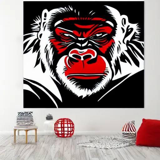 Prompt: bored ape nft, red black white art style, gorilla, 4 k