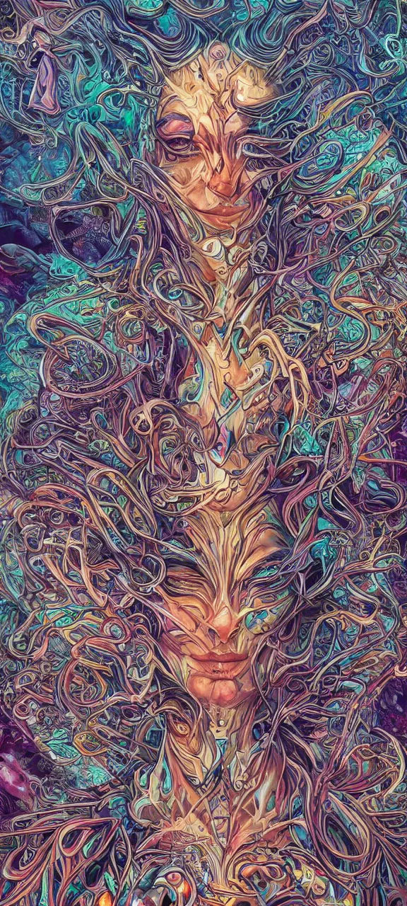 Image similar to android jones alex grey android jones alex grey mark cooper, artgerm artstation award winning photorealistic detailed hypervivid intense fantasy concept art, hypervivid intense mcbess, the sea by dan mumford