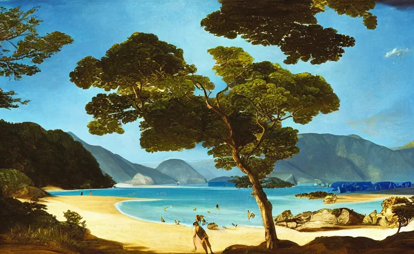 Image similar to golden bay abel tasman new zealand in the style of Caravaggio, digital art, high quality, highly detailed, high coherence, anatomically correct, Caravaggio, concept art, marterpiece