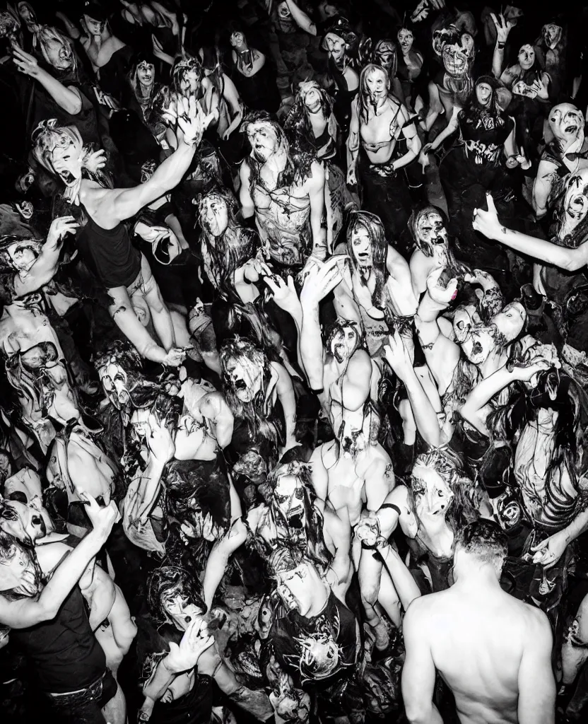 Image similar to photos of a wild underground party taken by merlin bronques, angry demonic death ghosts