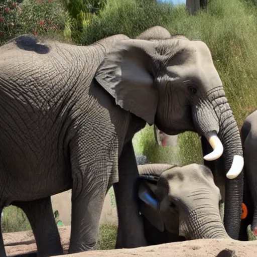 Prompt: minions swarm and consume an elephant at the san diego zoo, much to the horror of onlooking zookeepers