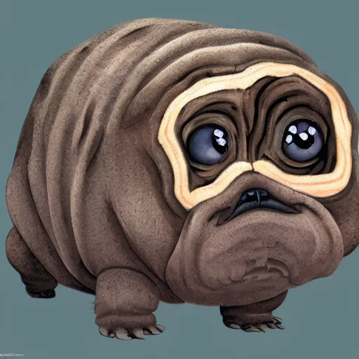 Image similar to A tardigrade with the eyes and mouth of a pug, national geographic-file-photograph, paywall-content, premium-award-winning, trending on artstation