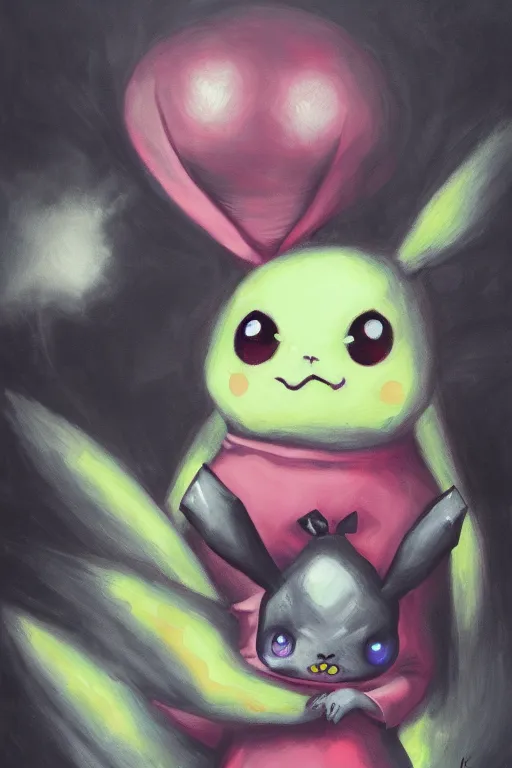 Prompt: an infinitely detailed oil painting of a gothic pikachu by kuraya emi yume nikki inspired | atmospheric