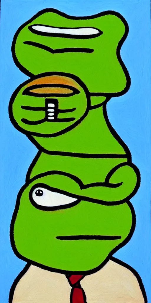 Prompt: portrait of a cyclops pepe! the frog! drinking coffee in the style of picasso, oil painting