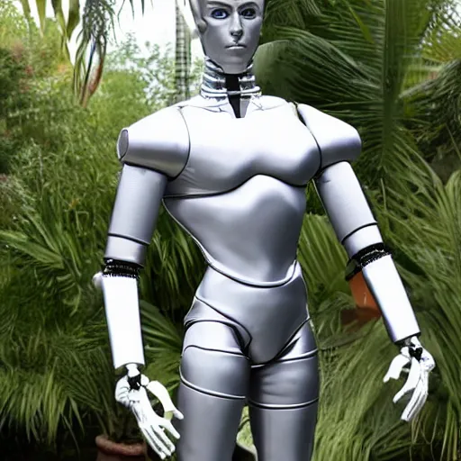 Image similar to a realistic detailed photo of a guy who is an attractive humanoid who is half robot and half humanoid, who is a male android, wrestler aj ferrari, shiny skin, posing like a statue, blank stare, by the pool, on display, showing off his muscles, humanoid robot, frozen ice statue