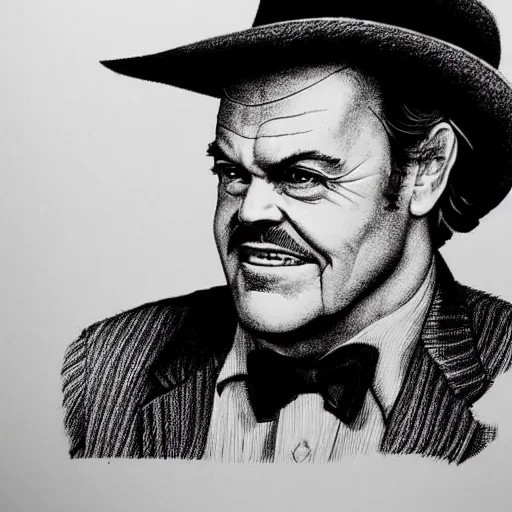 Image similar to a portrait of Jack Nicholson drawn by Robert Crumb