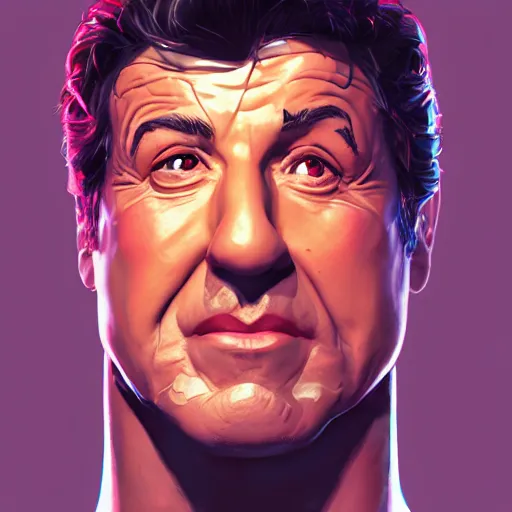 Image similar to portrait of a robotic sylvester stallone, mattepainting concept blizzard pixar maya engine on stylized background splash comics global illumination lighting artstation lois van baarle, ilya kuvshinov, rossdraws