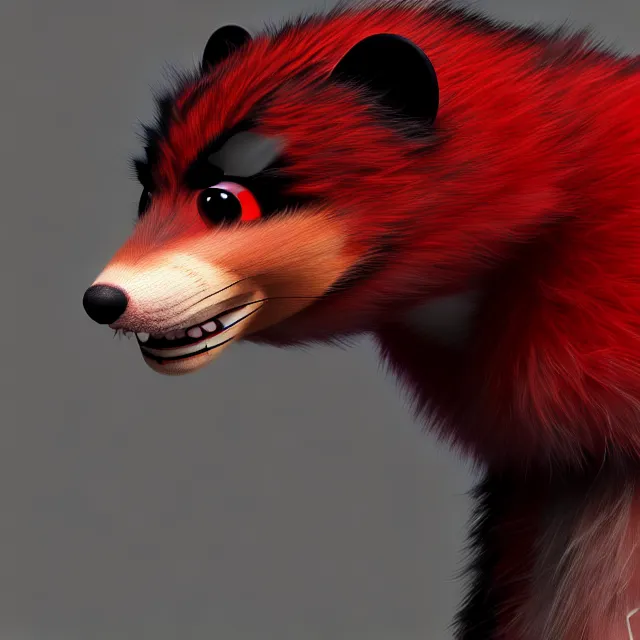 Image similar to furry - male - red - black - weasel - geistcaller - fursona uhd ue 5 visual novel pc game expressions, photorealistic