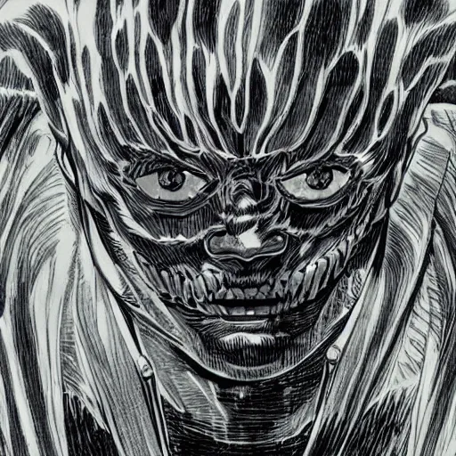 Image similar to A hyper-detailed portrait of a new villain in berserk by kentaro miura