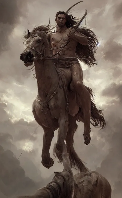 Image similar to Portrait of a centaur, male, detailed face, fantasy, highly detailed, cinematic lighting, digital art painting by greg rutkowski