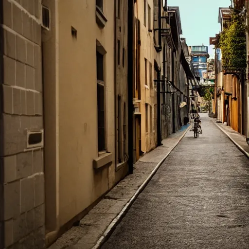 Image similar to a perfect street with no cars, houses designed by famous architect. bikes. cinematic, 8 k, inspirational.