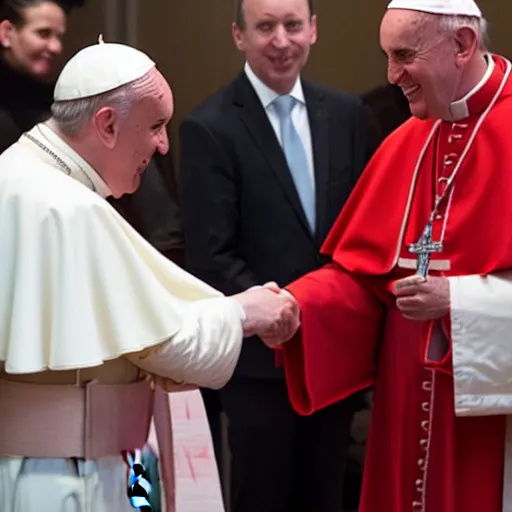 Image similar to the pope shaking hands with chancellor palpatine