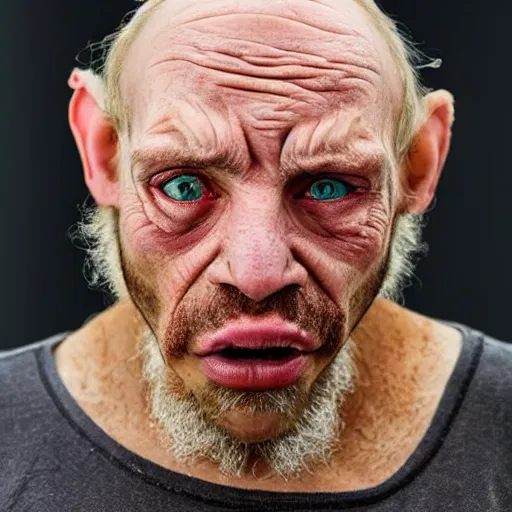Image similar to world\'s ugliest man, close up, award winning photo