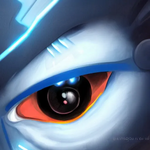 Prompt: a robot with blue glowing eyes,digital art,detailed,realistic,art by GENZOMAN,trending on deviantart