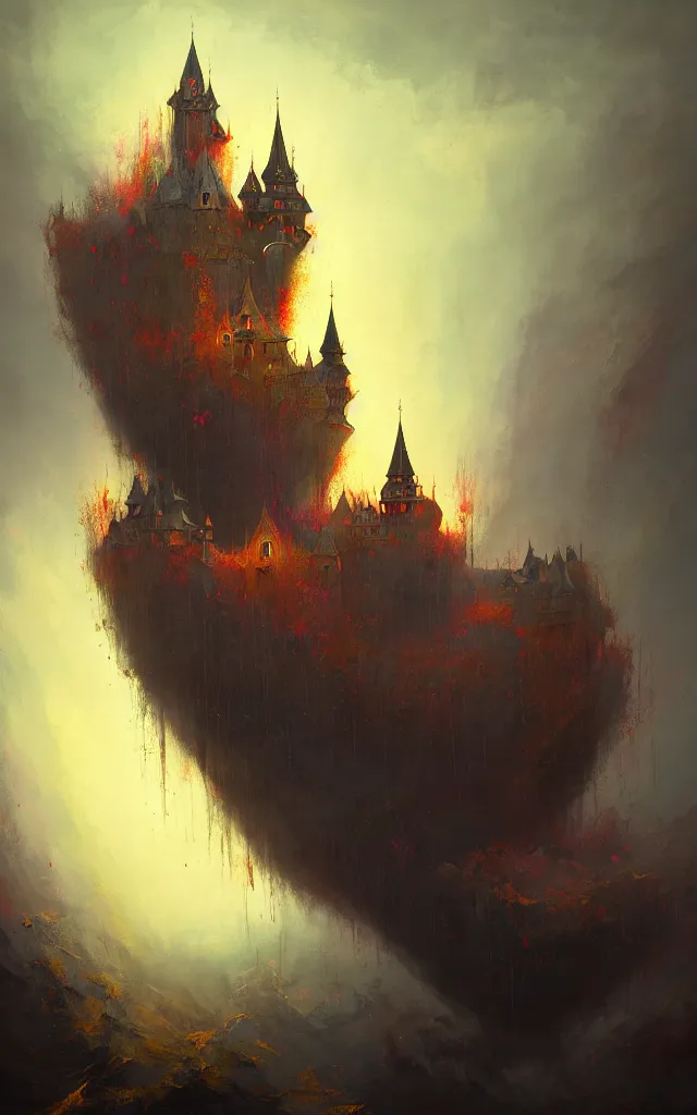 Prompt: a beautiful dark vintage abstract castle by Raja Ravi Varma and Gediminas Pranckevicius, trending on ArtStation, by Sam Spratt, explosion of colors, white spirit