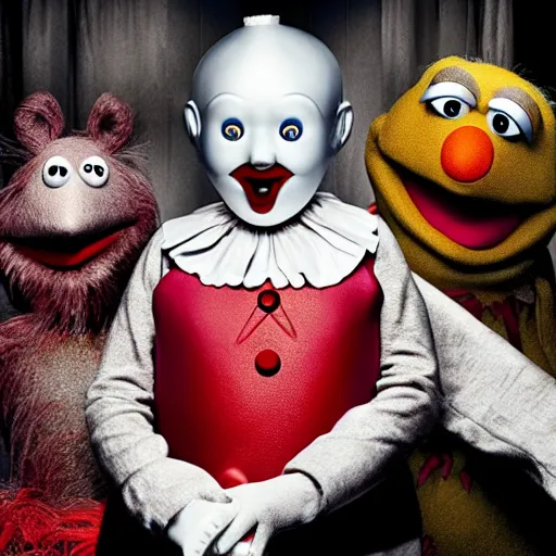 Prompt: the movie saw with muppets, 4k, high detail, high-resolution photograph, professional photography, ultra-detail