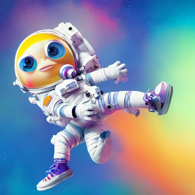 Prompt: a cute astronaut, pixar animation style, soft colors, by jeff koons, by lisa frank, octane render, by takashi murakami, colorful, spectral color, 5 d, ultra - hd, happy, good, mini, volumetric lighting