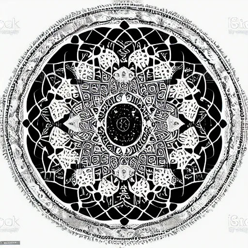 Prompt: persian mandala, vector art, black and white