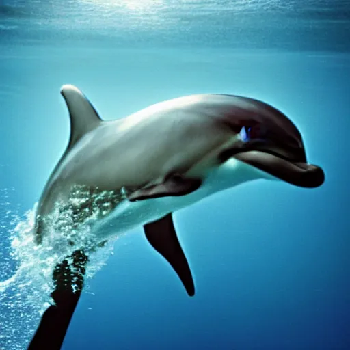 Image similar to a close up of a dolphin under water, a picture by john nicolson, shutterstock contest winner, rayonism, seapunk