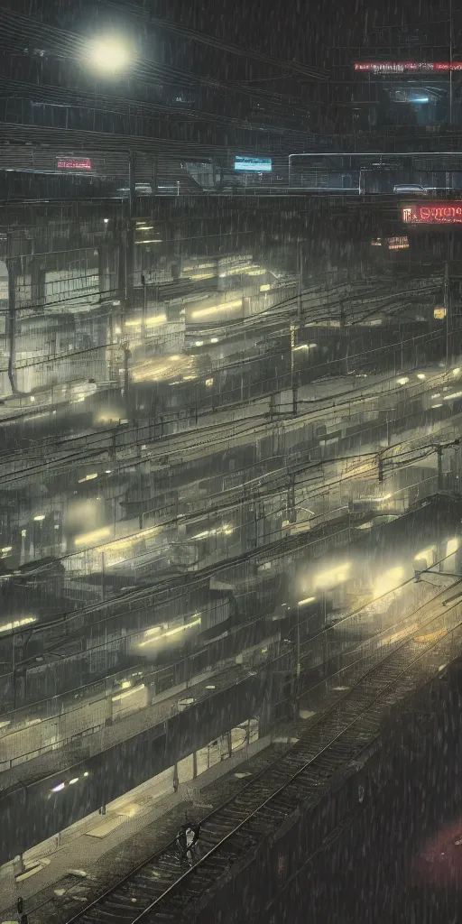 Prompt: !Train station!, equirectangular projection grid of a futuristic bladerunner, trains, cyberpunk, train station in the rain at night, volumetric lighting, 4K, Spherical, Panorama, RealityEngine, PhotoRender, hyperdetailed, cinematic