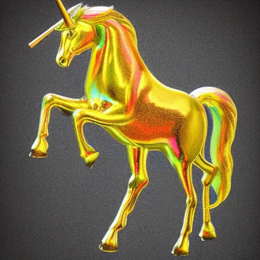 Prompt: gold rainbow unicorn horse god, bokeh, godrays, photorealistic, hyper realistic