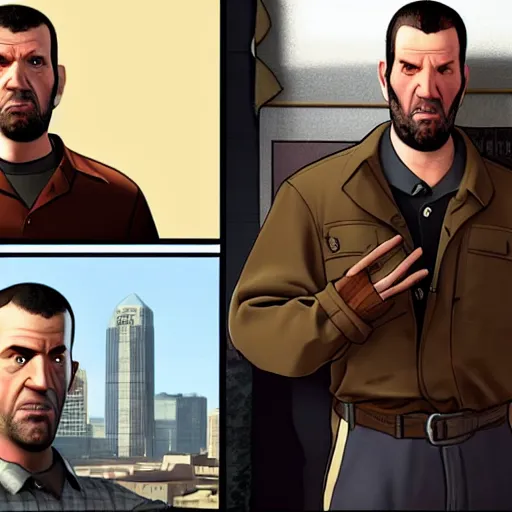 Image similar to roman bellic from gta iv in pixar movie