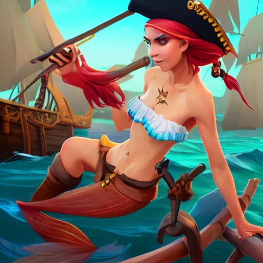 Image similar to jack the pirate mermaid on sea of thieves game avatar hero, behance hd by jesper ejsing, by rhads, makoto shinkai and lois van baarle, ilya kuvshinov, rossdraws global illumination