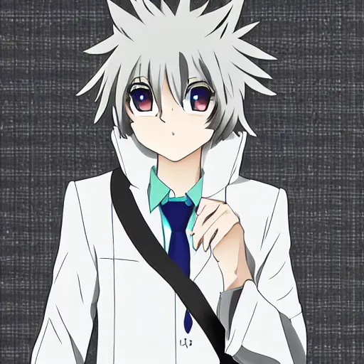 Image similar to anime still an anthro grey wolffurry fursona in a school uniform, handsome anime eyes, key anime visuals with indoor anime background