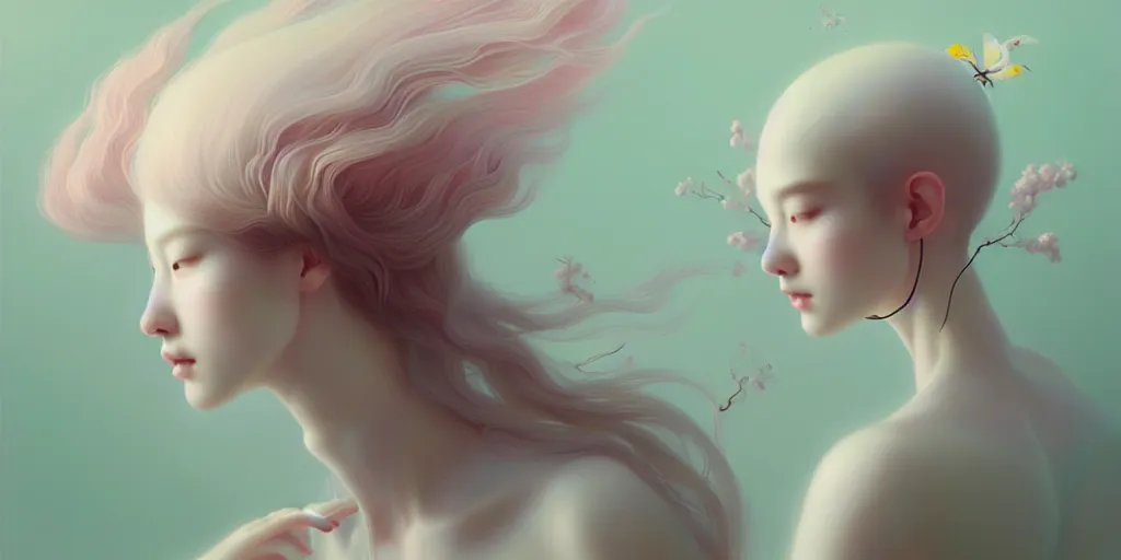 Image similar to breathtaking delicate detailed concept art painting creature, by hsiao - ron cheng, bizarre compositions, exquisite detail, pastel colors, 8 k