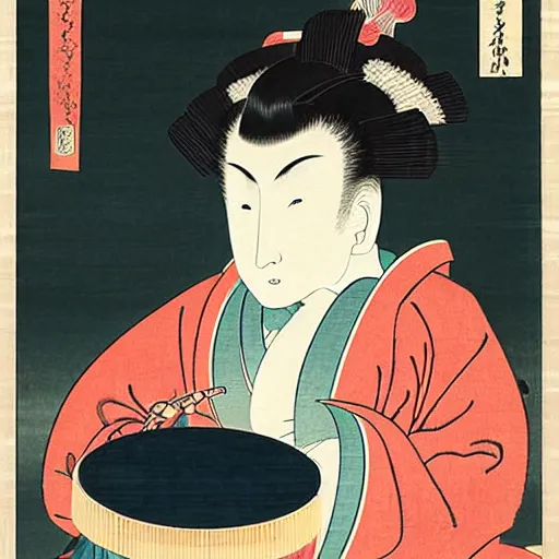 Image similar to beautiful portrait ukiyo - e painting of a computer by kano hideyori, kano tan'yu, kaigetsudo ando, miyagawa choshun, okumura masanobu, kitagawa utamaro