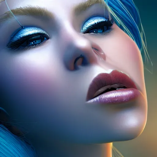 Prompt: close up of beautiful female kissing l 9 6 a 1, stunning blue eyes, blonde hair, disney pixar weta, hi - fructose, decadent highly - detailed digital painting, golden ratio, octane render, artstation, cinematic composition, smooth, sharp focus