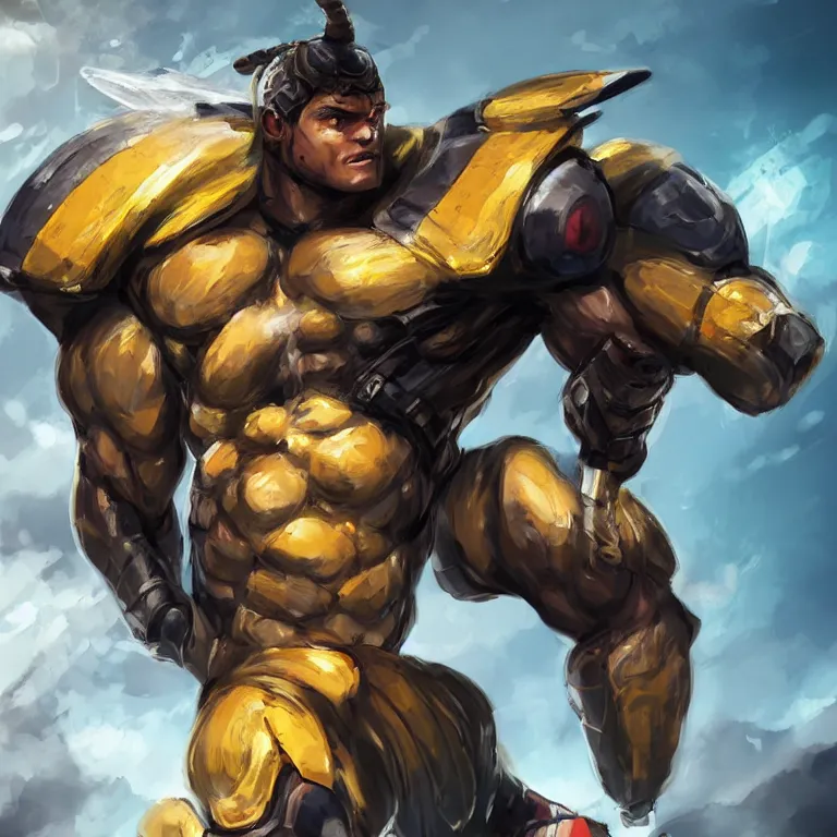 Prompt: gigachad super strong buff bee, headshot photo, concept art by Feng Zhu, 4K, UHD, High quality, trending on ArtStation HQ, Digital art