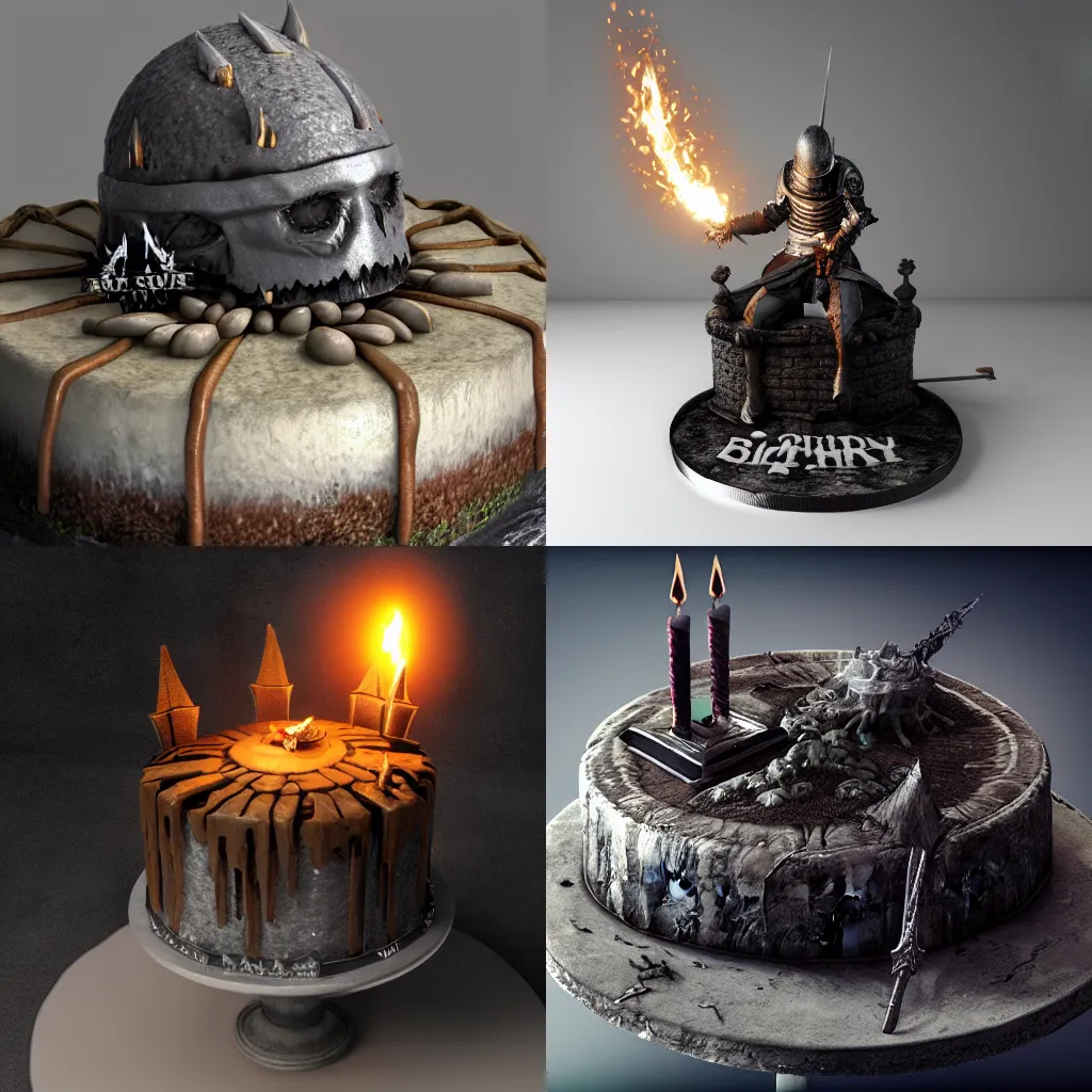 Prompt: dark souls birthday cake, octane render, raytracing, RTX