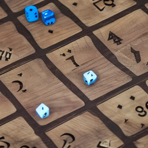 Prompt: game board made in wood, fantasy, with dice, epic, cinematic, thriller