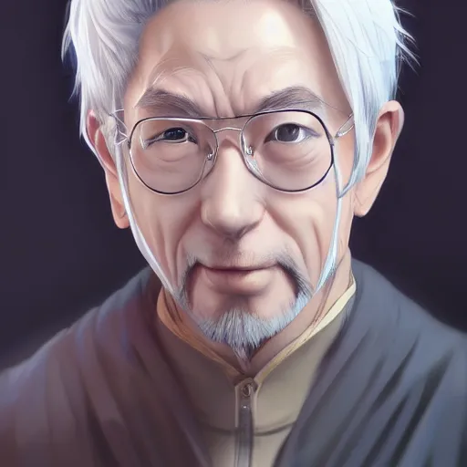 Image similar to anime portrait of a middle aged man, silver hair by Stanley Artgerm Lau, WLOP, Rossdraws, James Jean, Andrei Riabovitchev, Marc Simonetti, and Sakimichan, trending on artstation