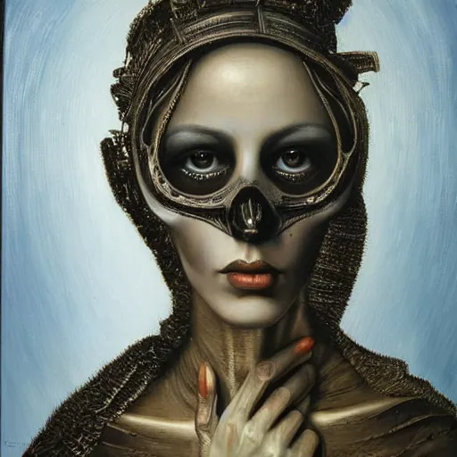 Image similar to portrait of a beautiful woman, gothic, high detail, oil painting by giger