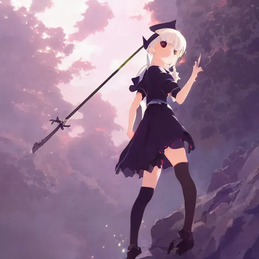 Image similar to full body character concept art, anime key visual of a little witch with big googles, delicate features finely detailed perfect face, gapmoe yandere grimdark, trending on pixiv fanbox, painted by greg rutkowski makoto shinkai takashi takeuchi studio ghibli