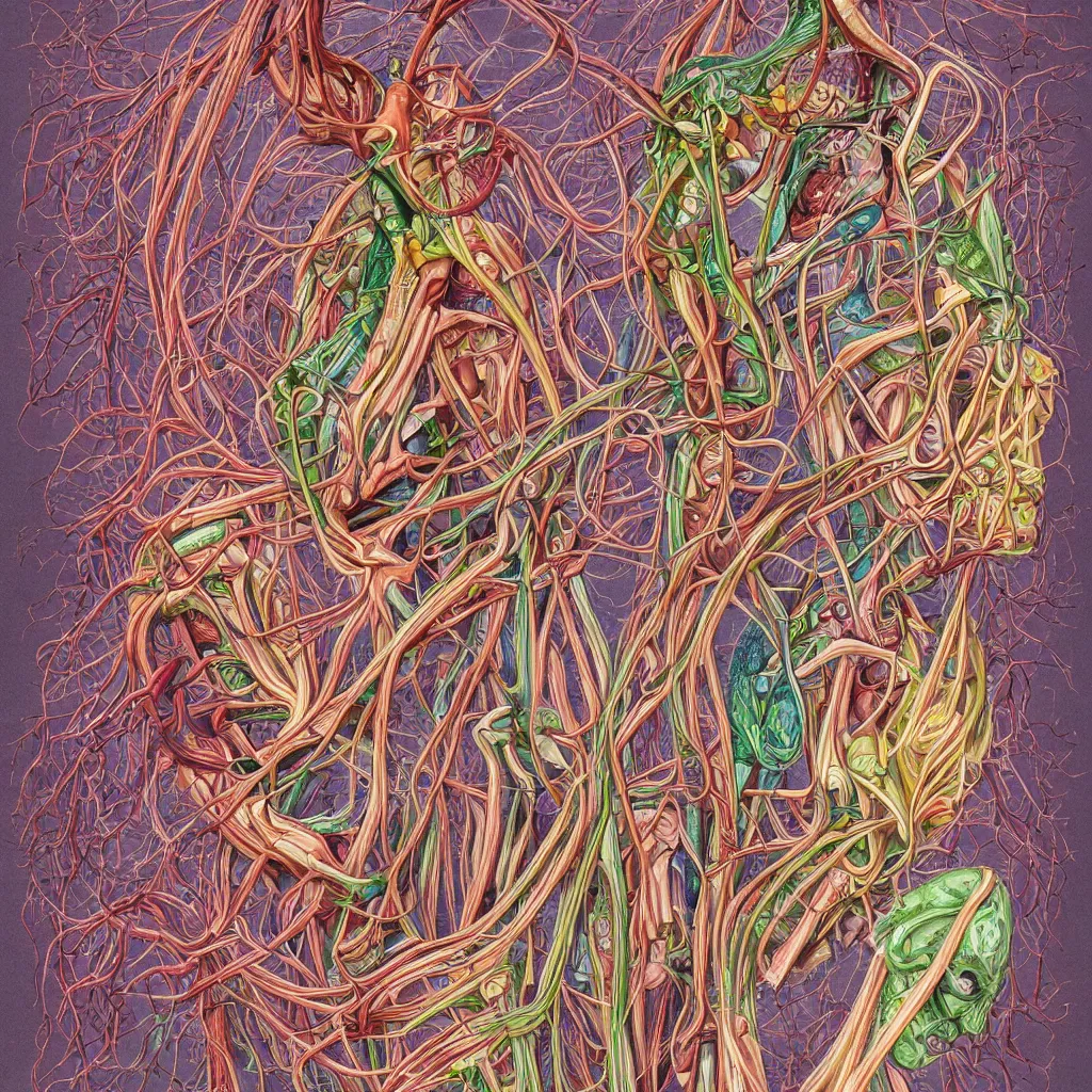 Image similar to anatomical and detailed depiction of colorful alien biology by santiago calatrava