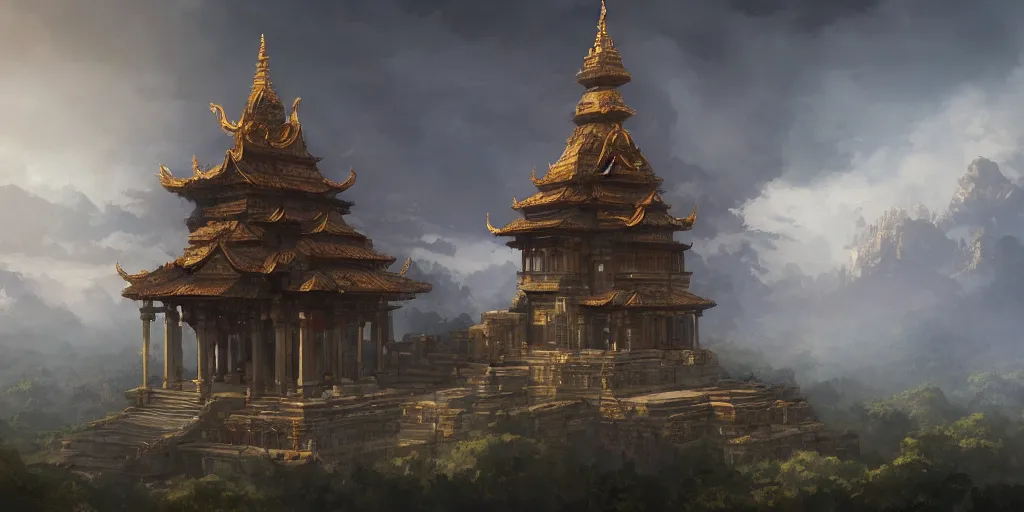 Image similar to temple in the clouds, 2 d rpg map, by greg rutkowski and james gurney, trending on artstation